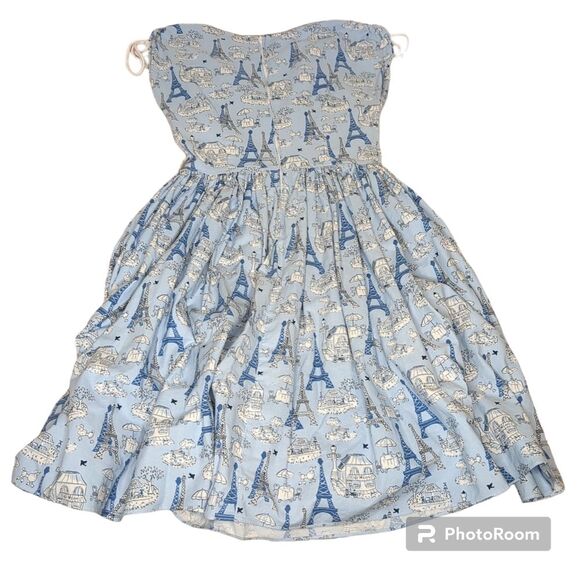 BERNIE DEXTER - Rare Vintage Retro Blue Paris Print Dress, Pin-up Style, M - Picture 5 of 6